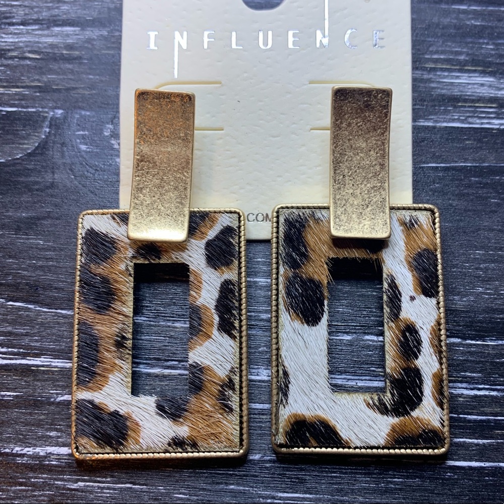 RECTANGULAR REAL CALF HAIR LEATHER EARRINGS